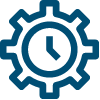 outline of a gear with watch hands indicating time