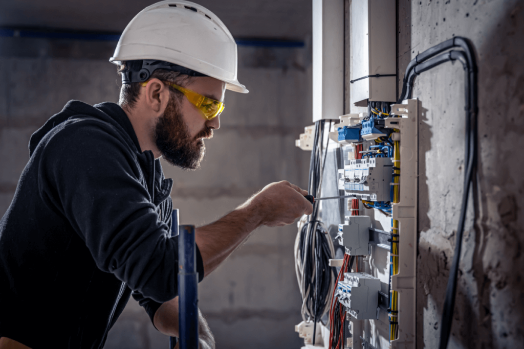 A construction worker practices for is electrician licenses